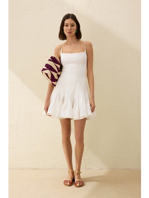 Vakko White Strappy Short Dress