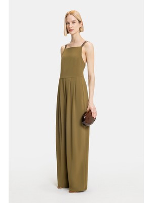 Vakko Khaki Strappy Jumpsuit