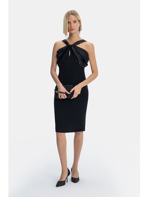 Vakko Black Sleeveless Above-Knee Dress
