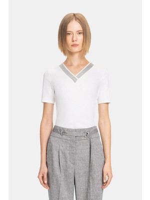 Vakko By Peserıco White V-Neck Short Sleeve T-Shirt