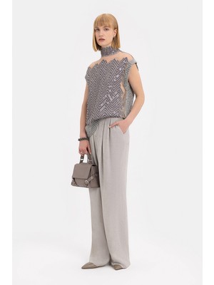 Vakko Grey Wide-Leg Trousers
