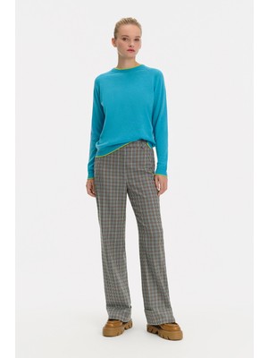 Vakko Multicolor Plaid Straight Leg Trousers