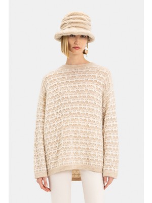 Vakko By Gran Sasso Ecru Crew Neck Knit Sweater