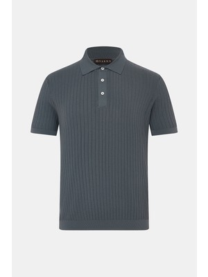 Vakko Buttoned Polo Collar Short Sleeve Knit Top