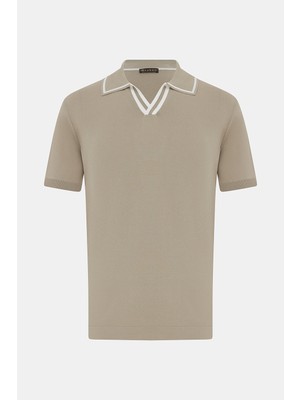 Vakko Buttonless Polo Collar Short Sleeve Knit Top