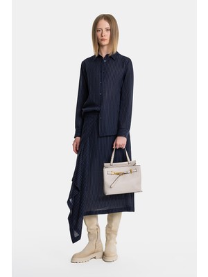 Vakko By Lorena Antonıazzı Navy Striped Skirt