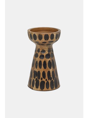 Vakko Black Carved Detail Wooden Candle Holder 18 cm