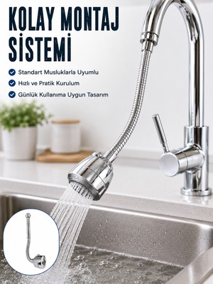 Efnaz Style 360° Dönebilen Ayarlanabilir Musluk Uzatma Aparatı Esnek Spiral Musluk Başlığı