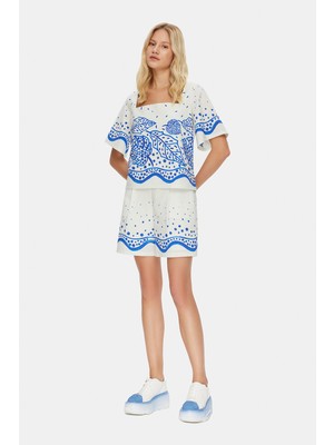 Vakko White Printed Shorts