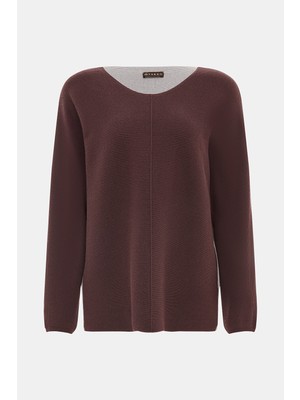 Vakko Burgundy Boat Neck Knit Sweater