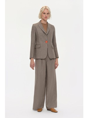 Vakko Beige Wide-Leg Trousers
