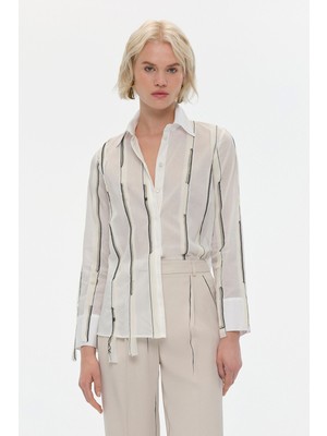 Vakko Ecru Striped Shirt