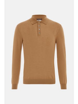 Vakko By Danıele Fıesolı Camel Polo Collar Knit Sweater