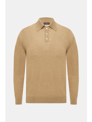 Vakko By Danıele Fıesolı Polo Collar Button Placket Long Sleeve Wool Silk Knitwear