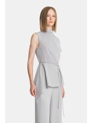 Vakko By Peserıco Grey Stand Collar Blouse