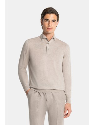 Vakko By Gran Sasso Button-Down Polo Collar Wool Knit Sweater