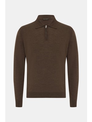 Vakko Zip Polo Collar Long Sleeve Knit Sweater