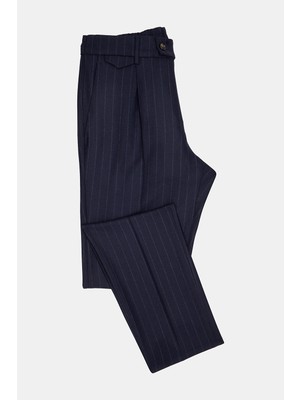 Vakko By Berwıch Single-Pleat Tab And Elastic Waist Striped Wool Trousers