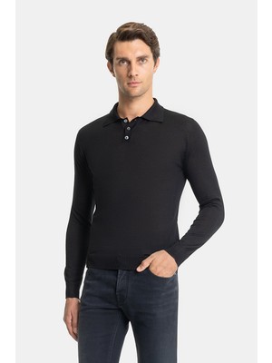 Vakko By Danıele Fıesolı Polo Collar Button Placket Long Sleeve Wool Silk Knitwear