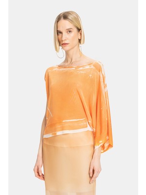 Vakko Orange Asymmetric Sleeveless Blouse