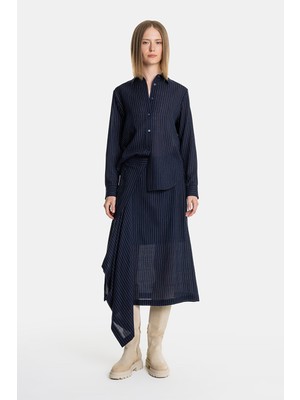 Vakko By Lorena Antonıazzı Navy Striped Shirt