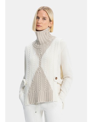 Vakko By Lorena Antonıazzı Ecru-Beige Wool Knit Sweater