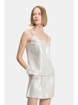 Vakko By Peserıco Beige V-Neck Strappy Blouse