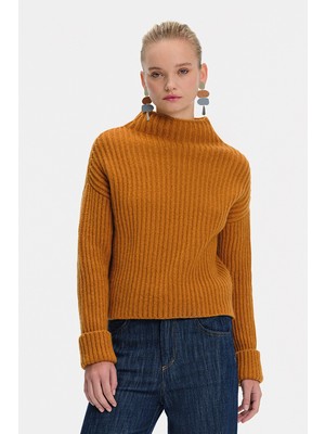 Vakko By Gran Sasso Orange Mock Neck Knit Sweater