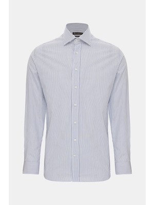 Vakko Navy Striped Cotton Shirt