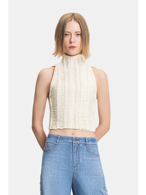 Ermanno Scervino Ermanno Scervıno Ecru Stand Collar Sleeveless Blouse