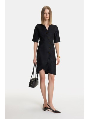 Vakko Black Three-Quarter Sleeve Above-Knee Dress