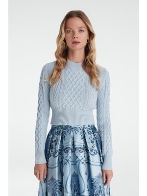 Vakko Light Blue Crew Neck Knit Sweater