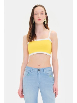 Vakko Yellow Square Neck Bustier