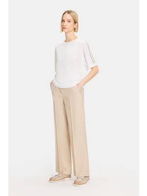 Vakko By Peserıco Beige Wide-Leg Trousers