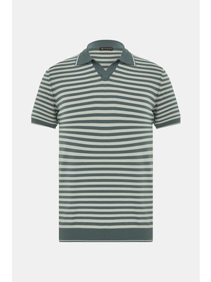 Vakko Buttoned Polo Collar Short Sleeve Knit Top