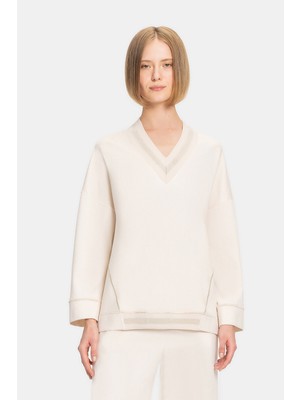 Vakko Beige V-Neck Sweatshirt