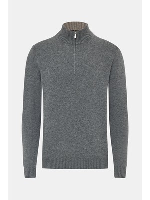 Vakko By Gran Sasso Zip-Up Stand Collar Wool Cashmere Sweater