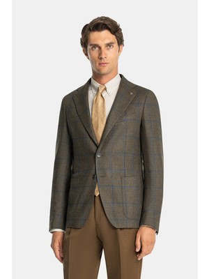 Vakko By Taglıatore Checked Wool Silk Fabric Single-Breasted Jacket