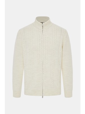 Vakko Ecru Knit Patterned Sweater