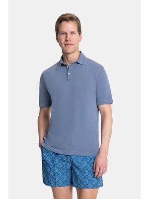 Vakko Petrol Blue Motif Elastic Waist Swim Shorts