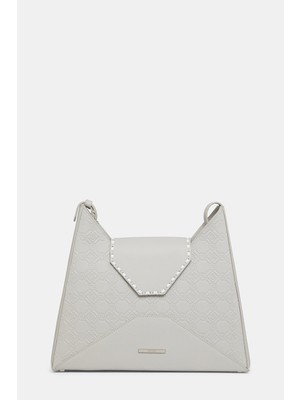 Vakko Grey Monogram Leather Bag