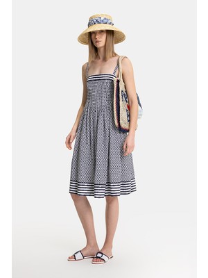 Vakko Navy Patterned Dress