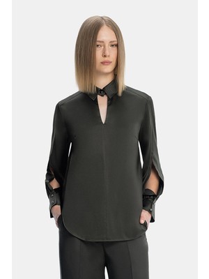 Vakko Dark Green Long Sleeve Blouse