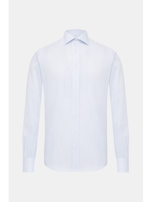 Vakko Blue Striped Cotton Shirt