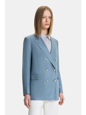 Vakko By Taglıatore Blue Silk Double-Breasted Jacket