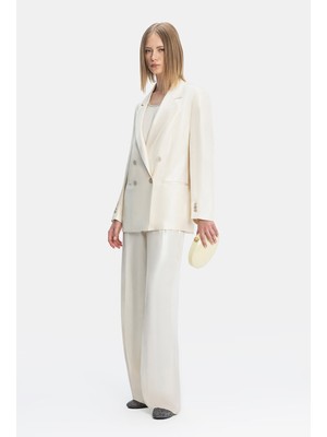 Vakko By Peserıco Ecru Wide-Leg Trousers