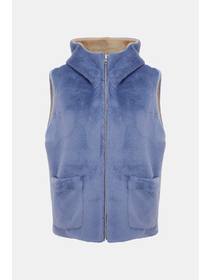 Vakko Blue Eco Fur Vest