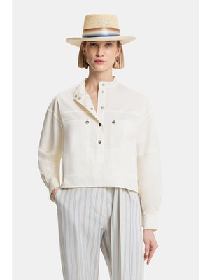 Vakko Cream Stand Collar Blouse