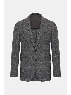 Vakko By Taglıatore Checked Wool Silk Fabric Single-Breasted Jacket