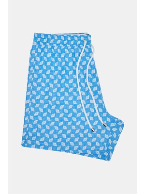 Vakko Blue Box Pattern Elastic Waist Swim Shorts